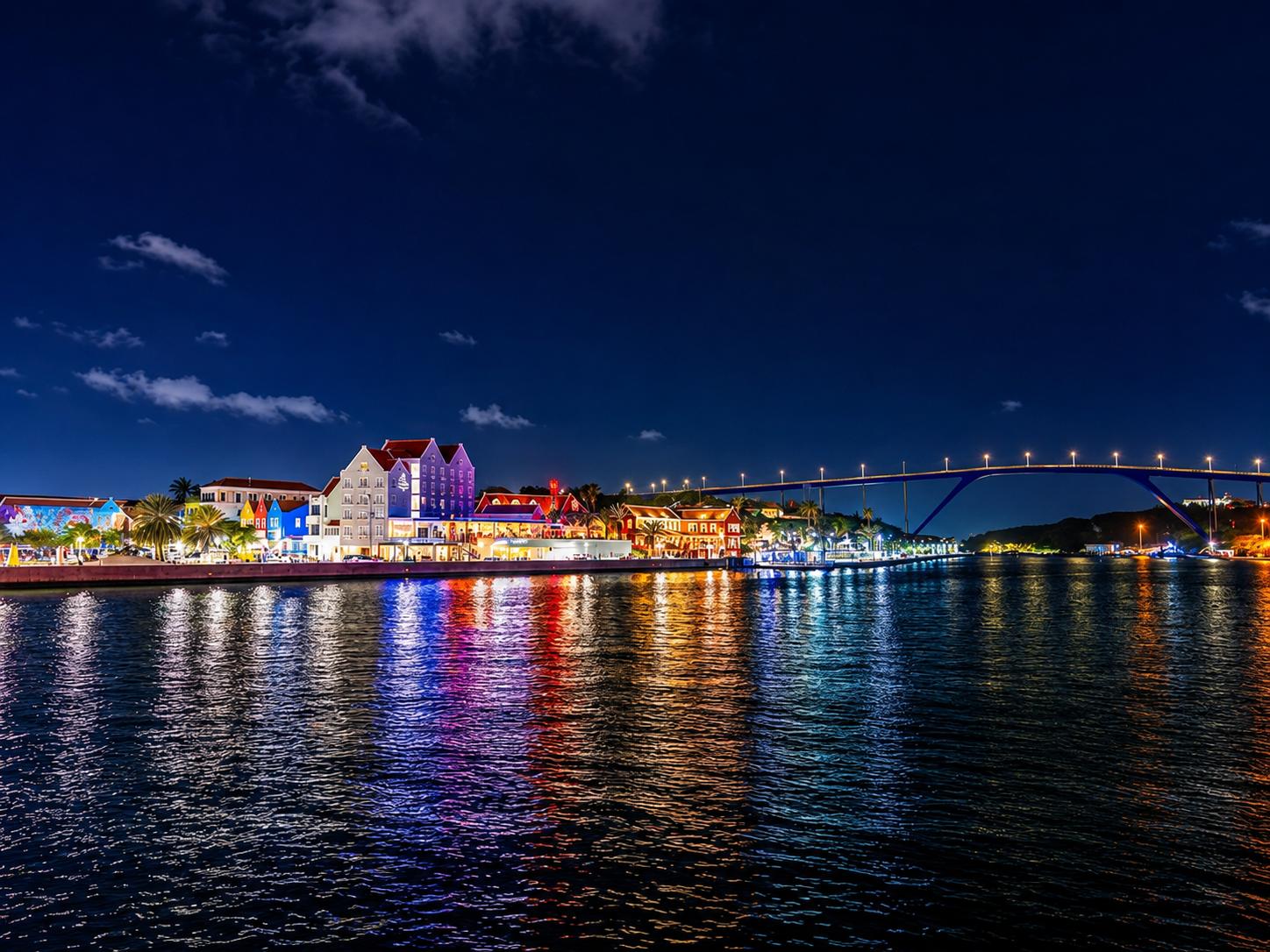 Skyline van Willemstad, Curaçao bij nacht